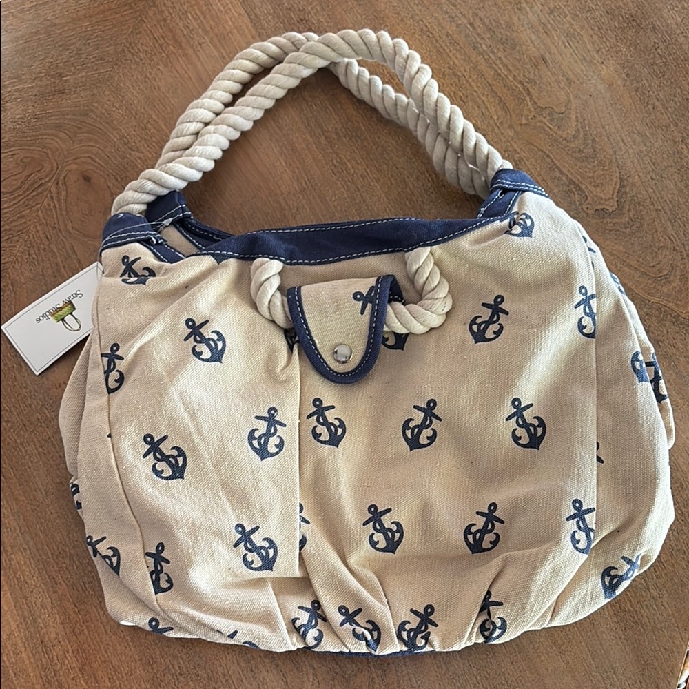 Nautical Anchor Print Tote Bag - Navy and Cream